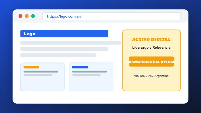 Vista del activo digital estratégico lego.com.ar y transferencia formal